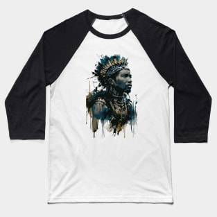 Tribal African Warrior in Costume with Spear in Ink Painting Style Baseball T-Shirt